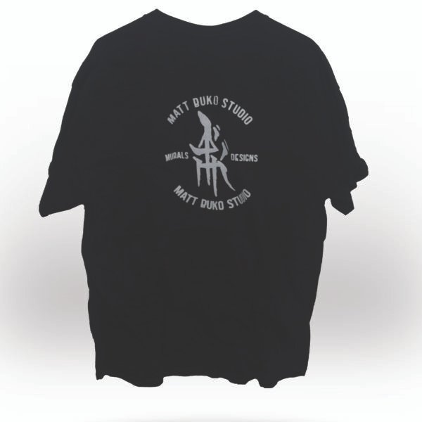 Black t-shirt with ‘Matt Buko Studio’ logo in white on the chest